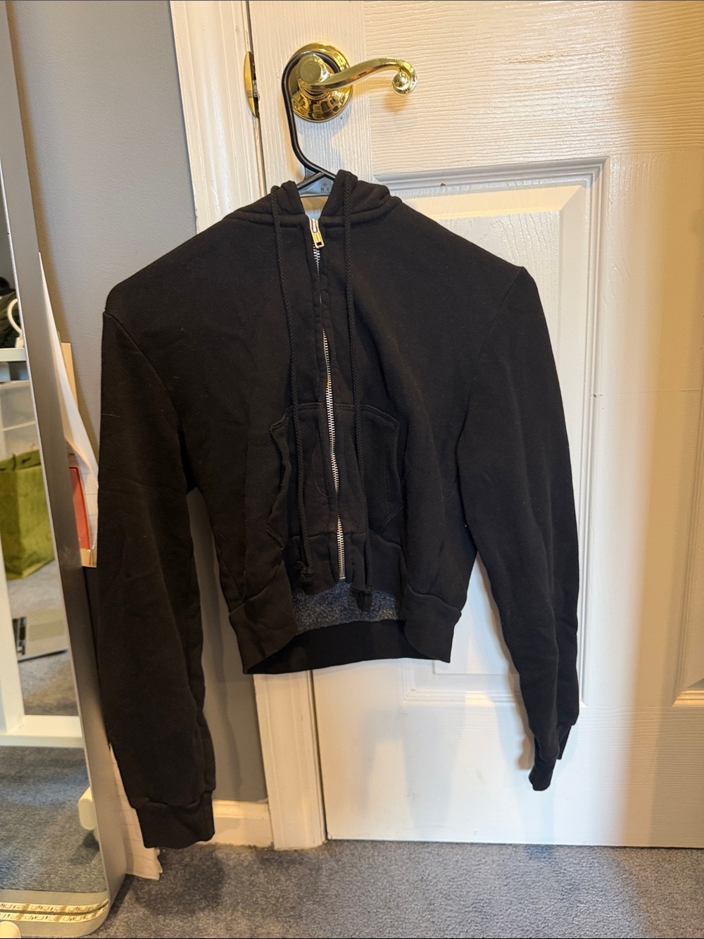 Brandy Melville Black Cropped Zip Hooded Jacket